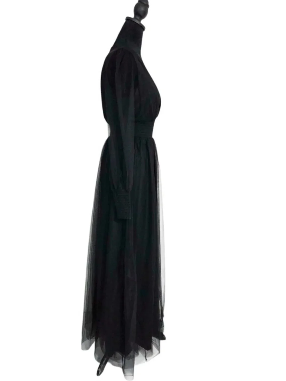 NEW Baltic Born Size Medium Black Tulle Maxi Dress Long Sleeve - Picture 6 of 14
